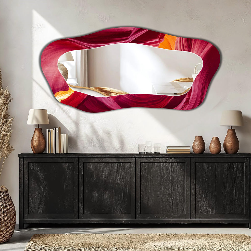 Asymmetric Wall Mirror, Maroon Irregular Full-Length Mirror