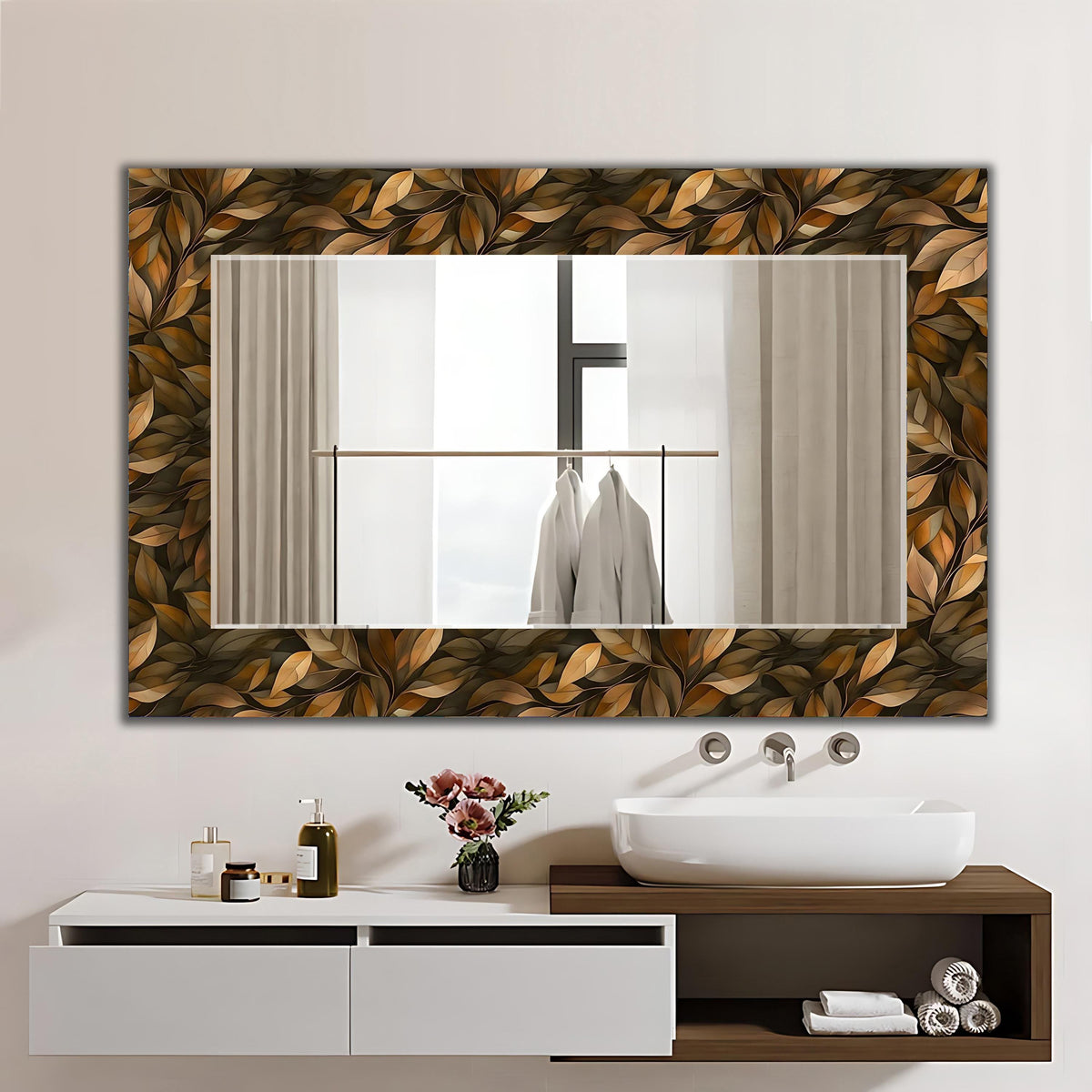 Decorative Round Wall Mirror, Luxury Leaf Pattern as Large Mirror