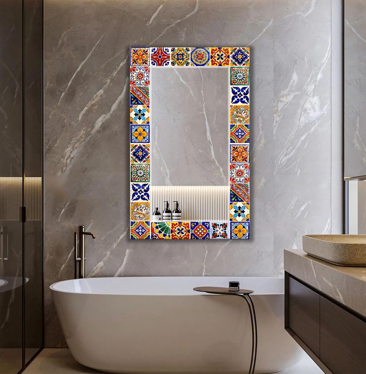 Mexican Tile Mirror, Tile Texture Mirror, Talavera Style Large Mirror - Variations in Shape