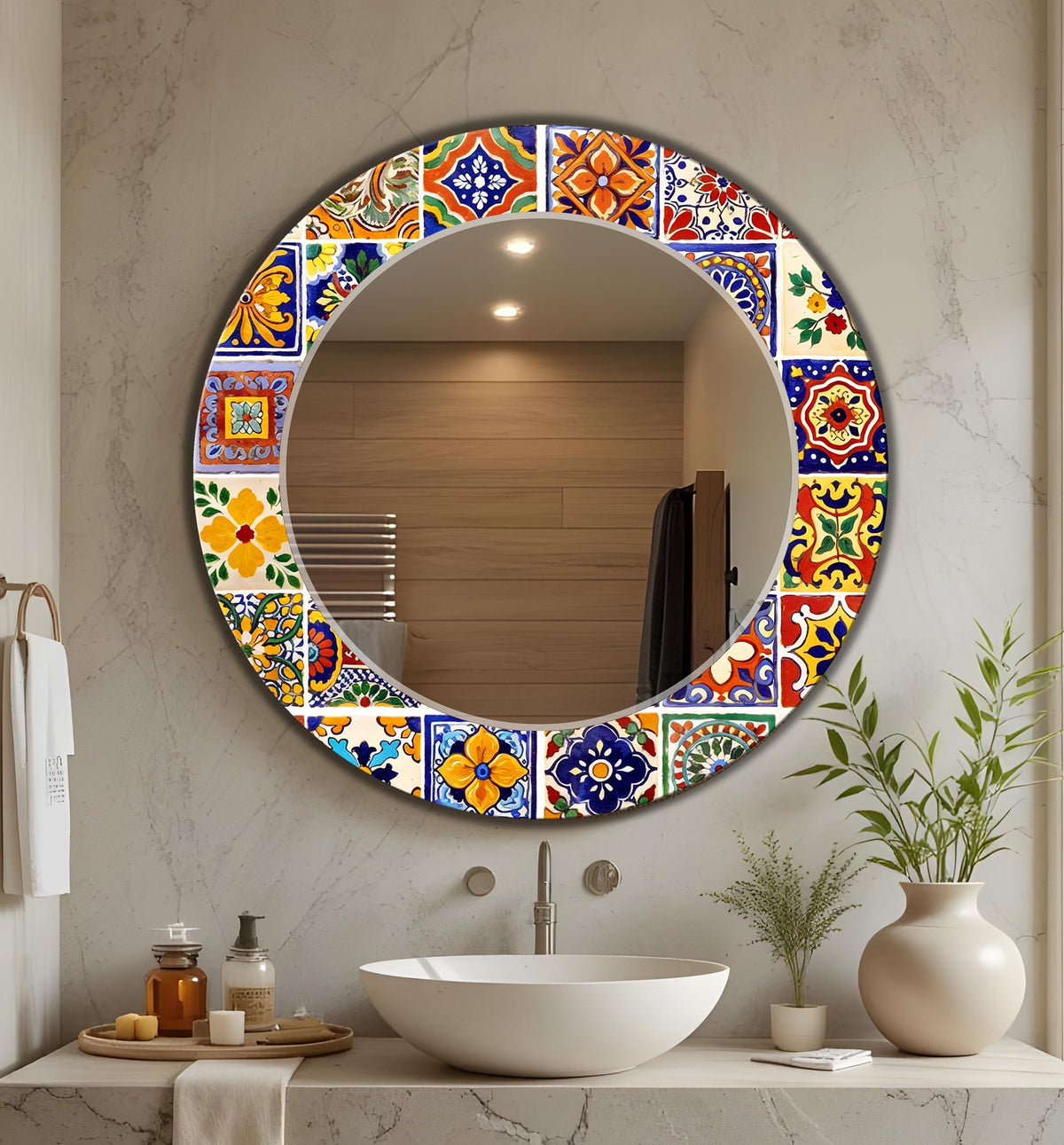 Mexican Tile Mirror, Tile Texture Mirror, Talavera Style Large Mirror - Variations in Shape