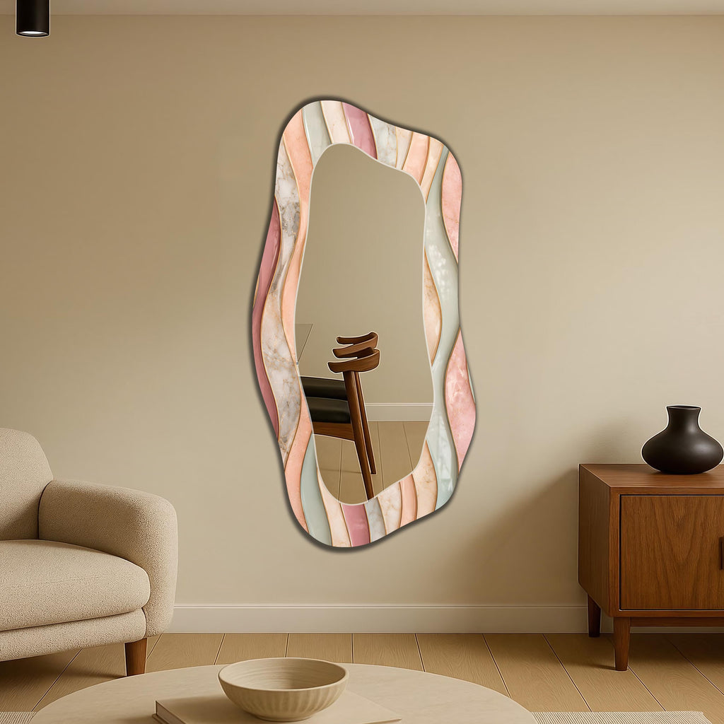 Irregular Wall Mirror, Pastel Marble Wave Asymmetric Mirror - Full Length Mirror