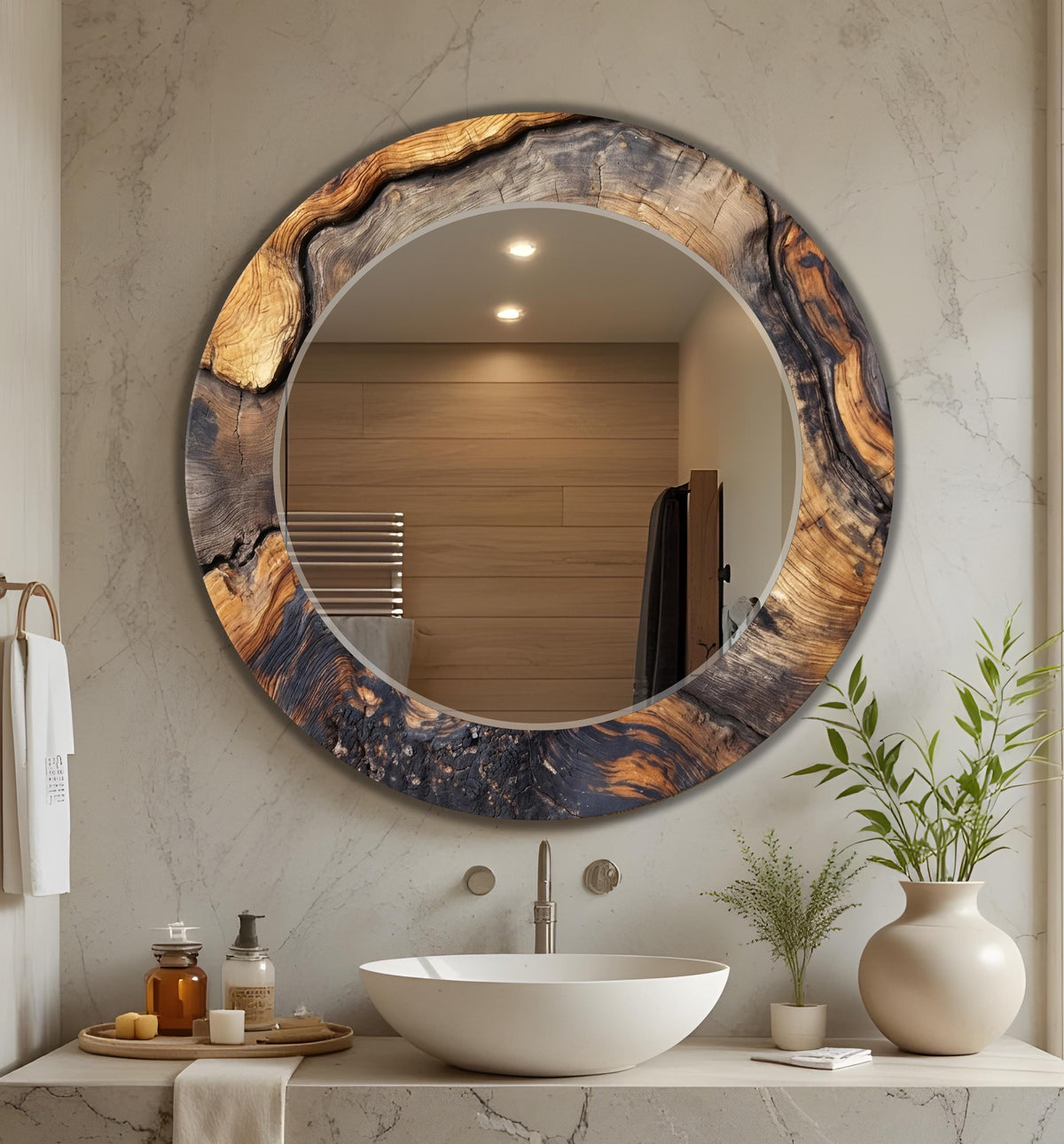 Large Mirror, Wavy Wood-Texture Wall Mirror, Full Length Mirror