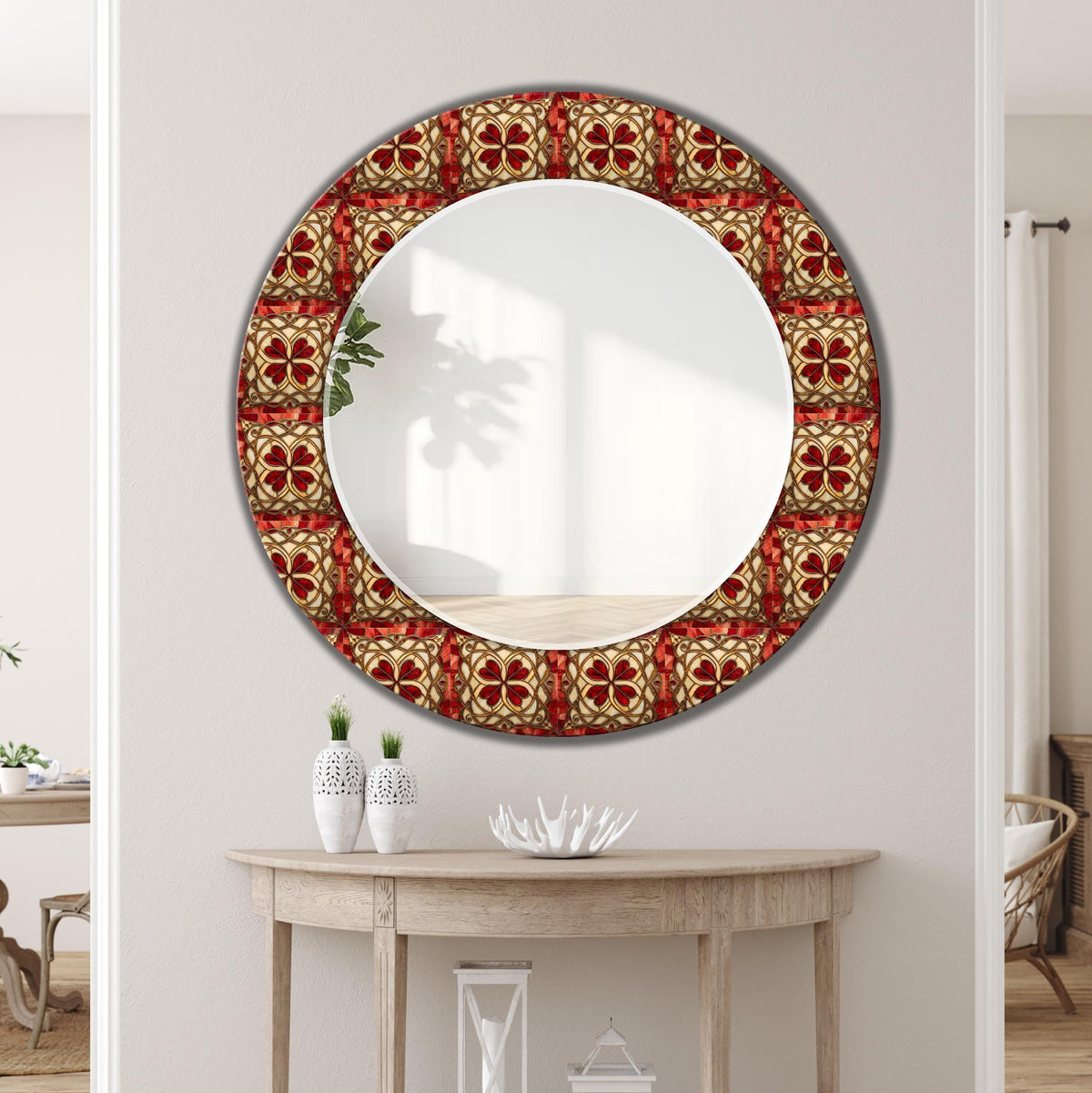 Large Decorative Wall Mirror, Red and Gold Tile Texture Mirror - Variations in Shape