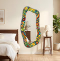 Asymmetric Wall Mirror, Stained Glass Floral Abstract Art as Irregular Full Length Mirror