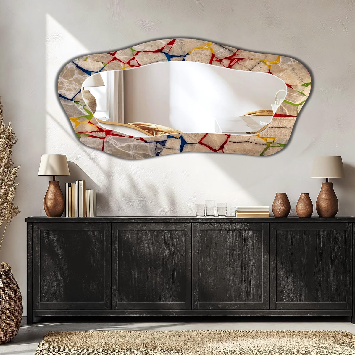 Irregular Marble Wall Mirror, Kintsugi Textured Marble Glass Art as Organic Mirror