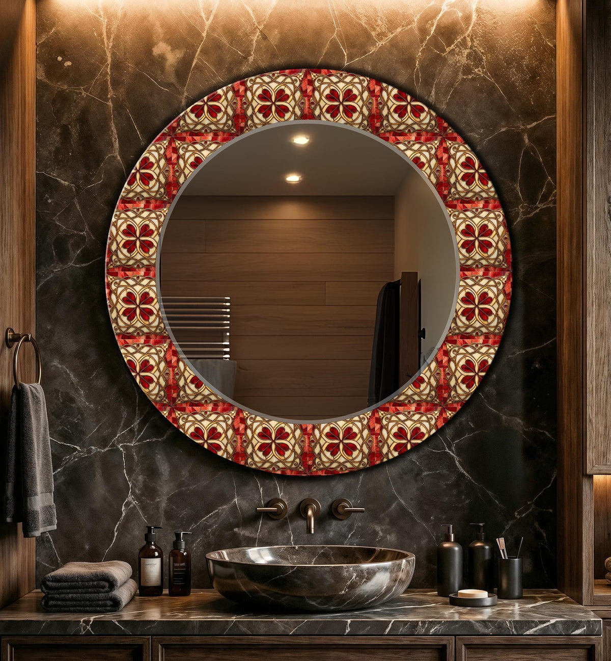 Large Decorative Wall Mirror, Red and Gold Tile Texture Mirror - Variations in Shape