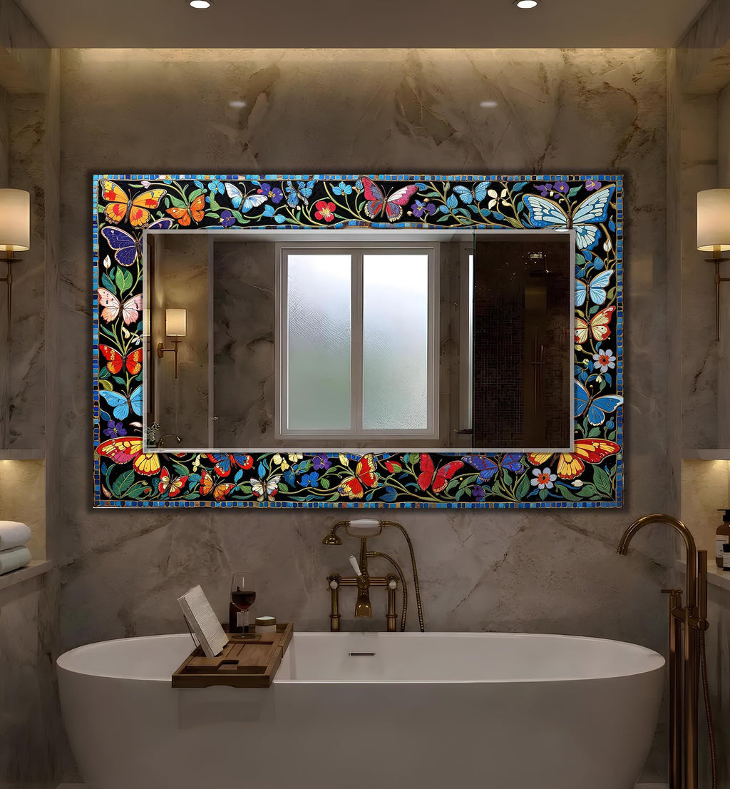 Butterfly Wall Mirror, Round Mosaic Texture Wall Mirror - With Variations Shape