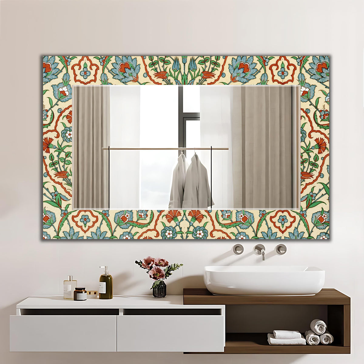 Decorative Wall Mirror, Large Floral Abstract Art Wall Mirror - Retro Mirror