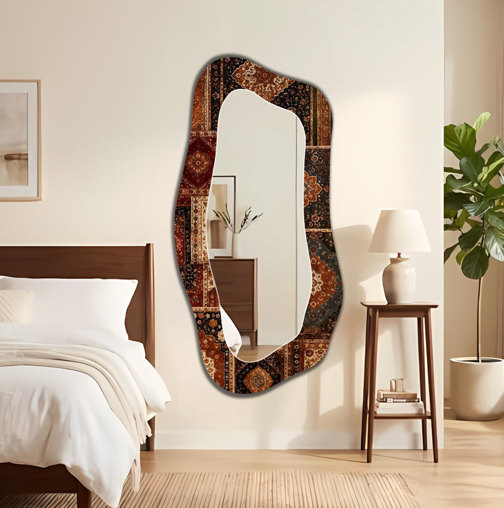 Asymmetrical Wall Mirror, Persian Rug Textures Full-Length Irregular Wall Mirror