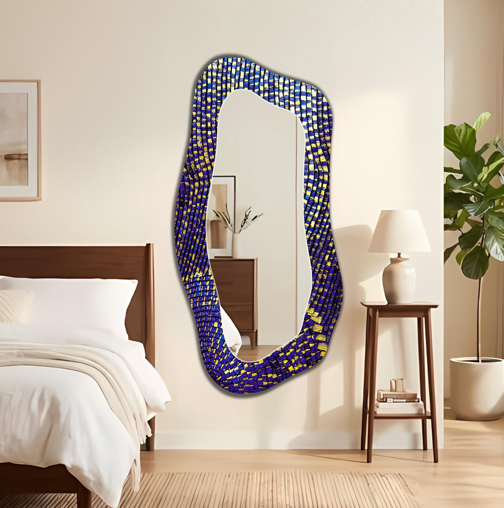 Irregular Wall Mirror Gold Blue Abstract Asymmetric Full-Length Mirror