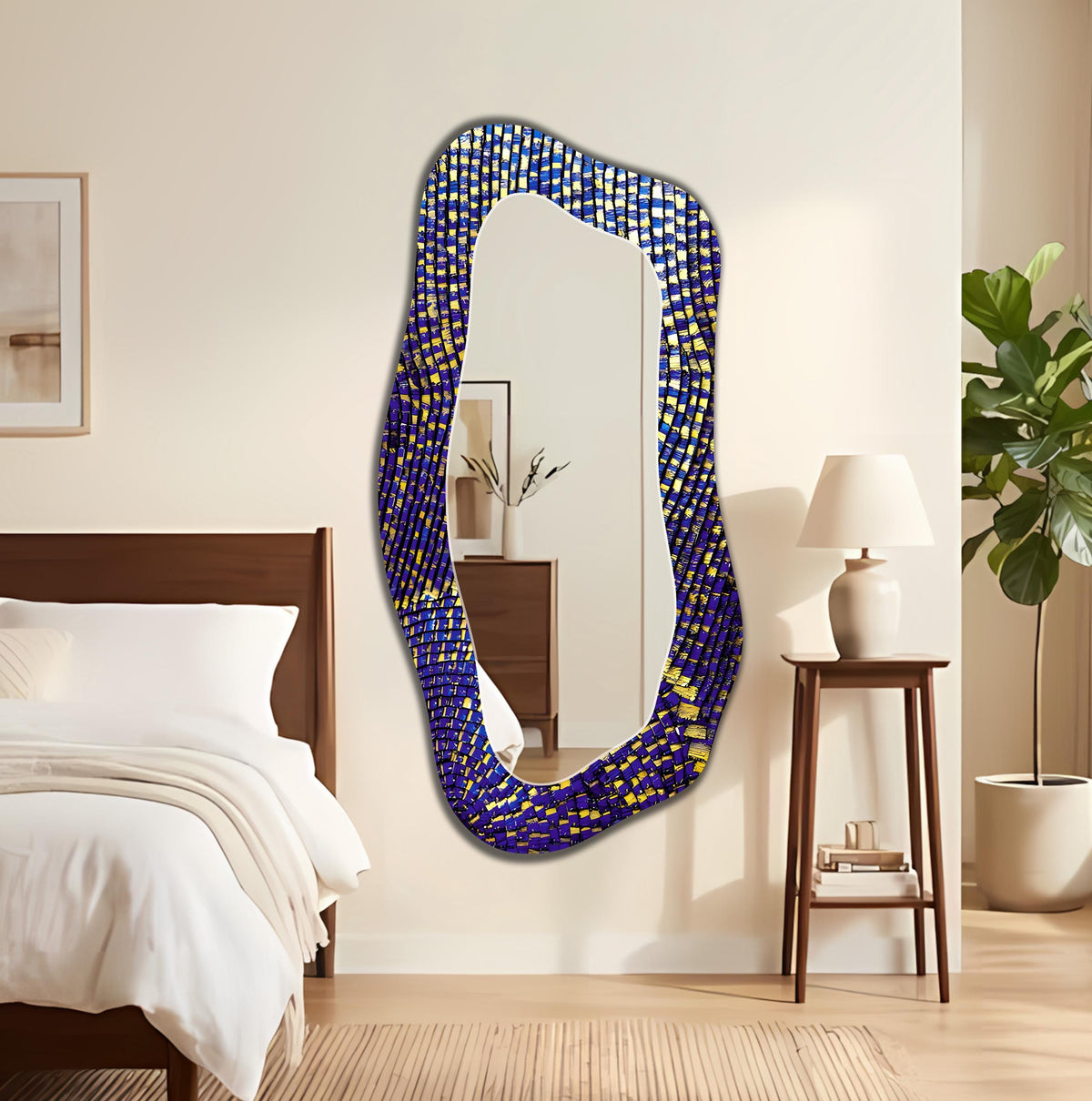 Irregular Wall Mirror Gold Blue Abstract Asymmetric Full-Length Mirror