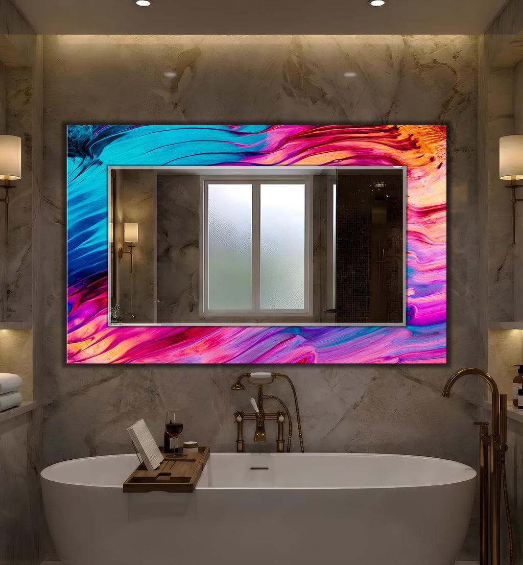 Red and Blue Wall Mirror, Colorful Cosmic Abstract Art as Wall Mirror