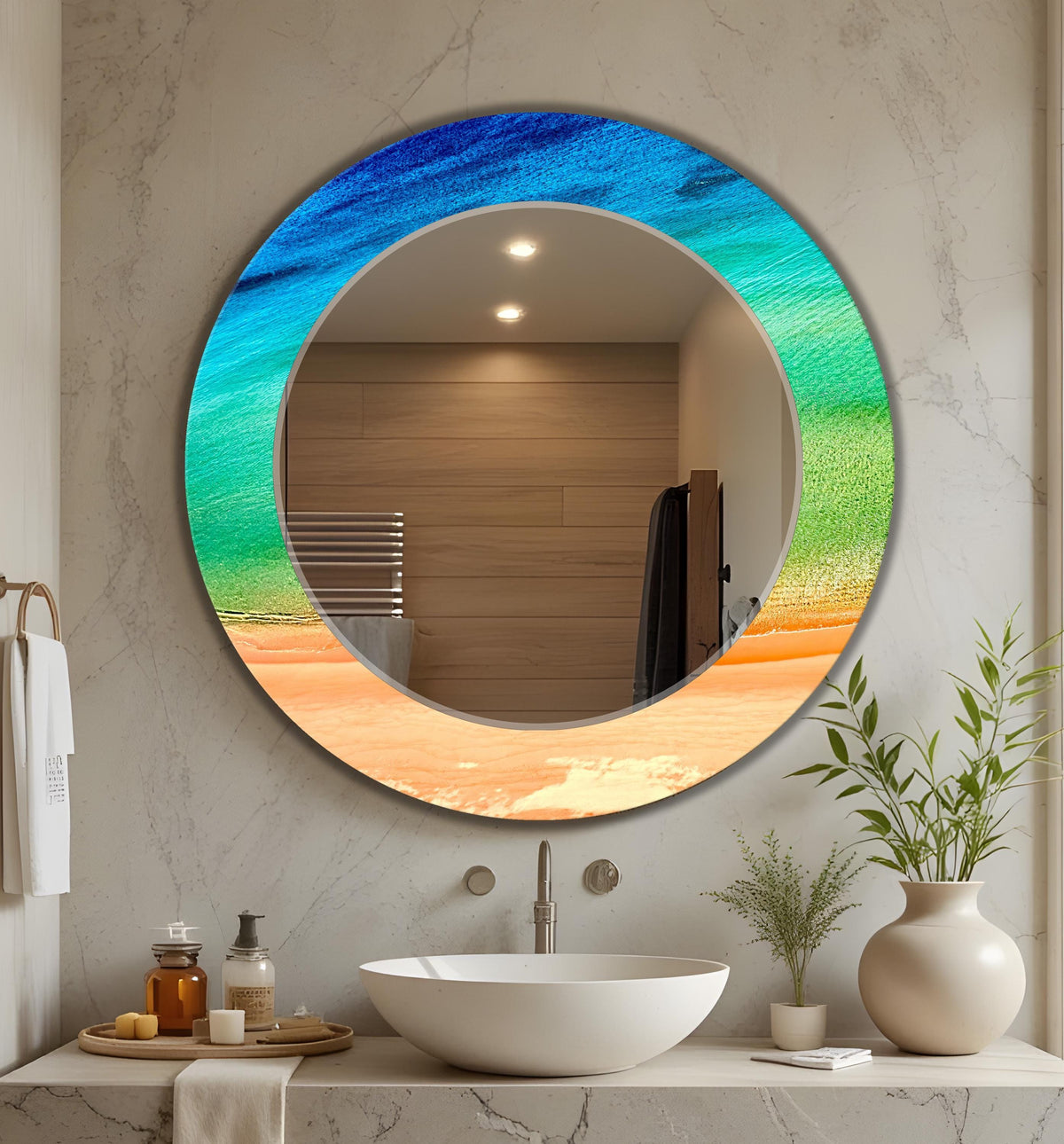 Ocean Art as Wall Mirror, Large Blue Ocean Art as Mirror