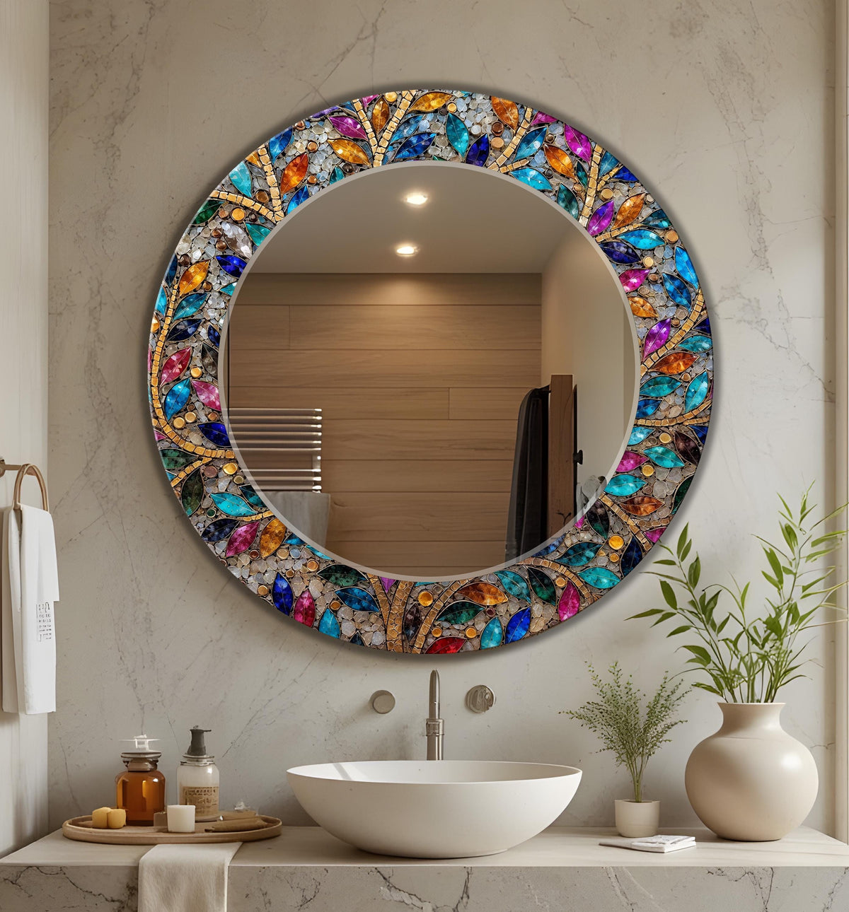Abstarct Olive Glass Wall Mirror, Glass Mosaic Texture Wall Decor as Mirror