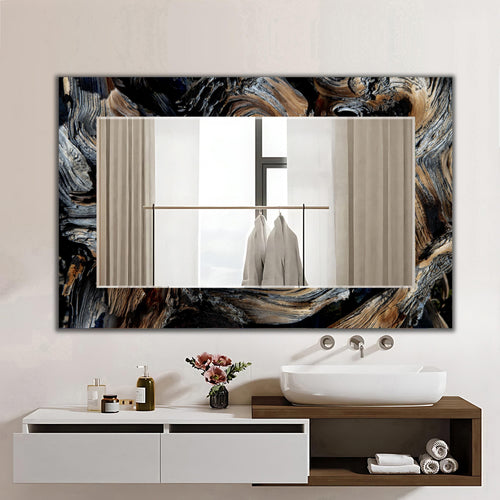 Abstract Wood Wall Mirror, Wavy Wooden Pattern Glass Art as Mirror