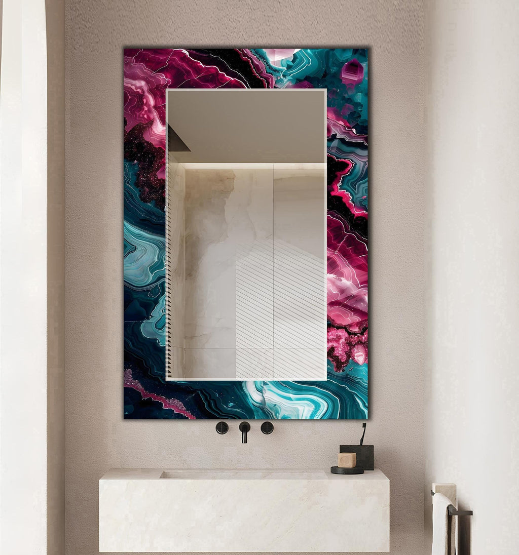 Decorative Wall Mirror, Emerald Teal Ruby Agate Geode Texture Wall Mirror - Variations on Shape