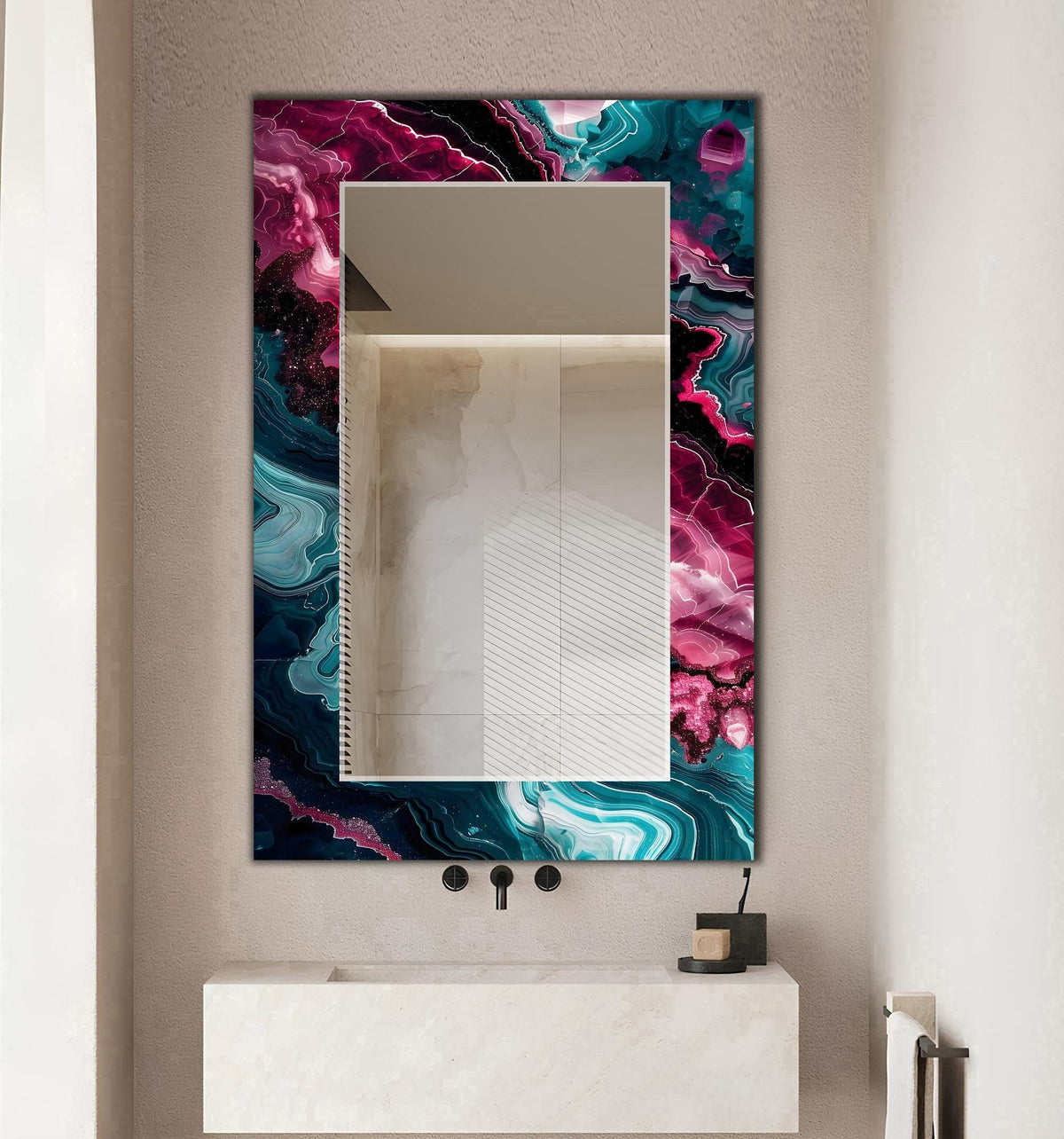 Decorative Wall Mirror, Emerald Teal Ruby Agate Geode Texture Wall Mirror - Variations on Shape
