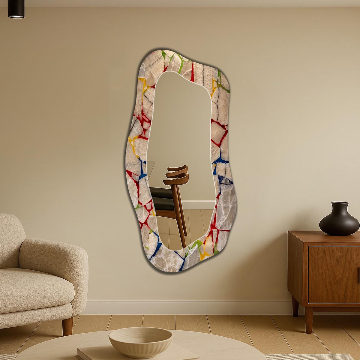 Irregular Marble Wall Mirror, Kintsugi Textured Marble Glass Art as Organic Mirror