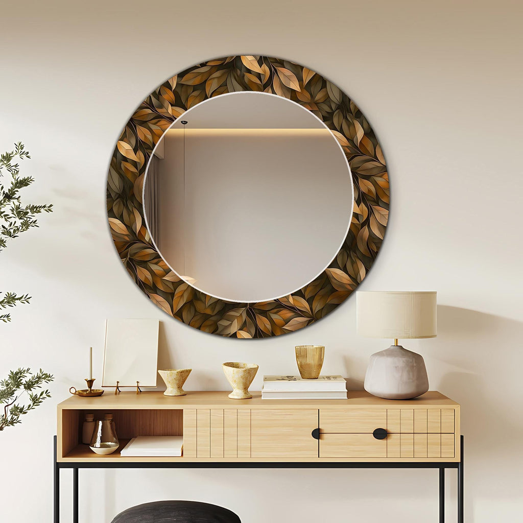 Decorative Round Wall Mirror, Luxury Leaf Pattern as Large Mirror