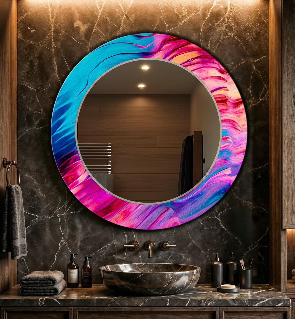 Red and Blue Wall Mirror, Colorful Cosmic Abstract Art as Wall Mirror
