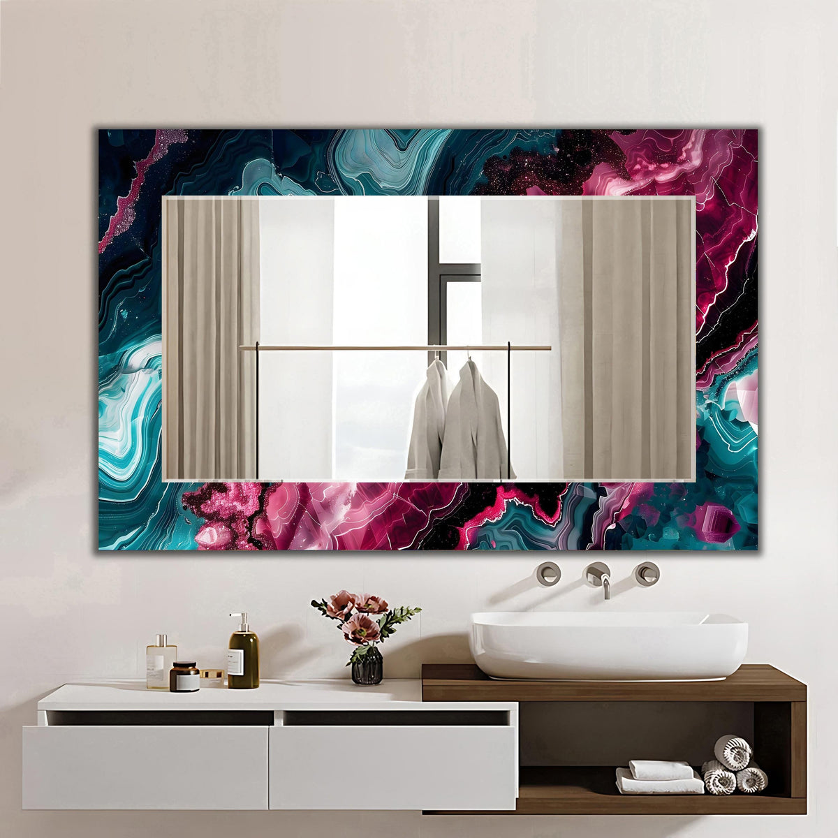 Decorative Wall Mirror, Emerald Teal Ruby Agate Geode Texture Wall Mirror - Variations on Shape
