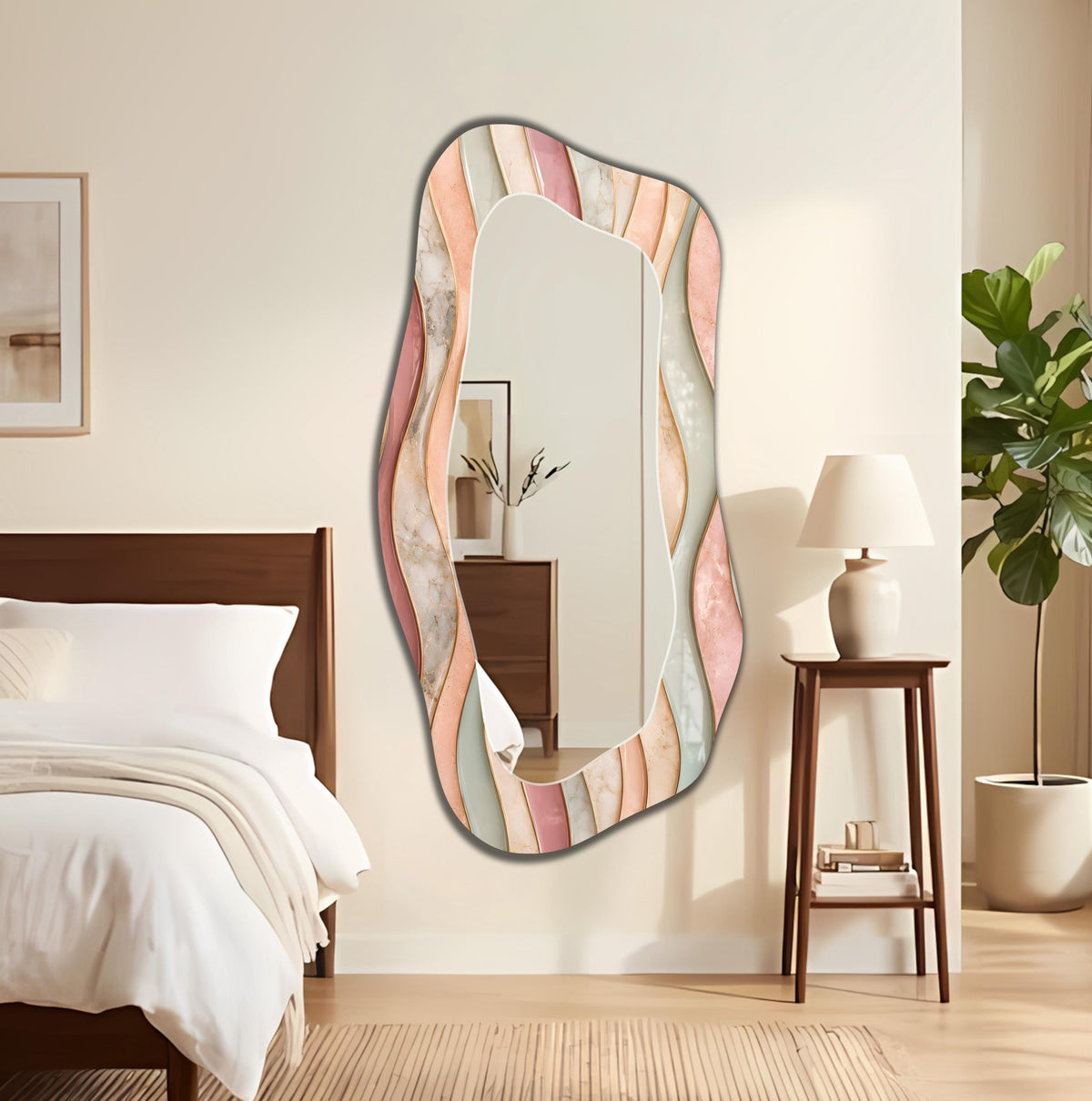 Irregular Wall Mirror, Pastel Marble Wave Asymmetric Mirror - Full Length Mirror