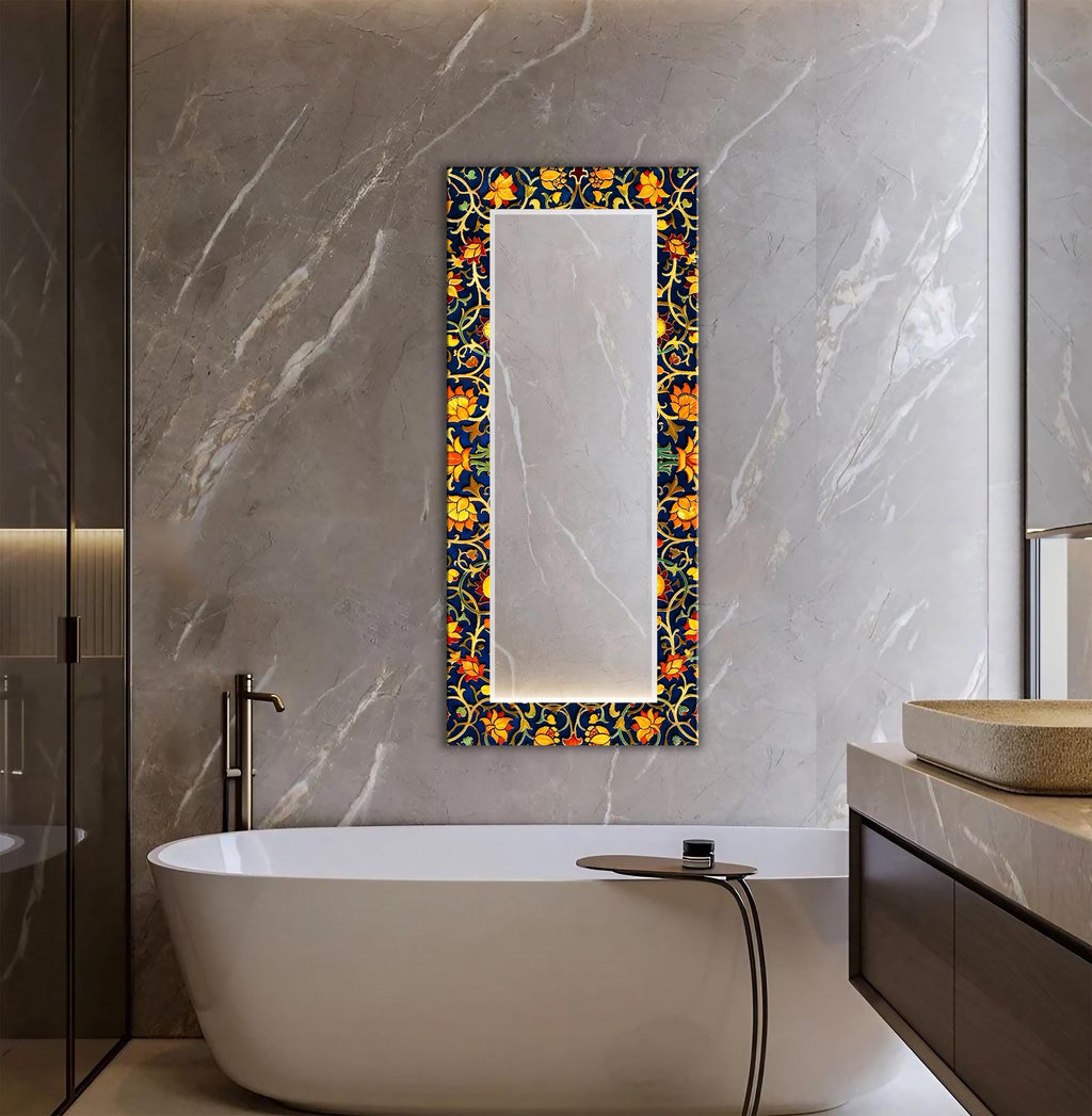 Persian Wall Mirror, Floral Decorative Round Mirror