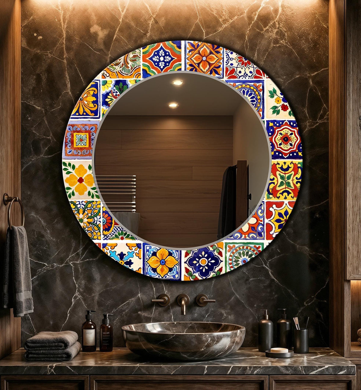 Floral Wall Mirror, Mexican Tile Wall Art as Full-Length Mirror, Tile Pattern Wall Art as Mirror