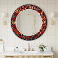 Butterfly Wall Mirror, Red Mosaic Style Round Wall Mirror