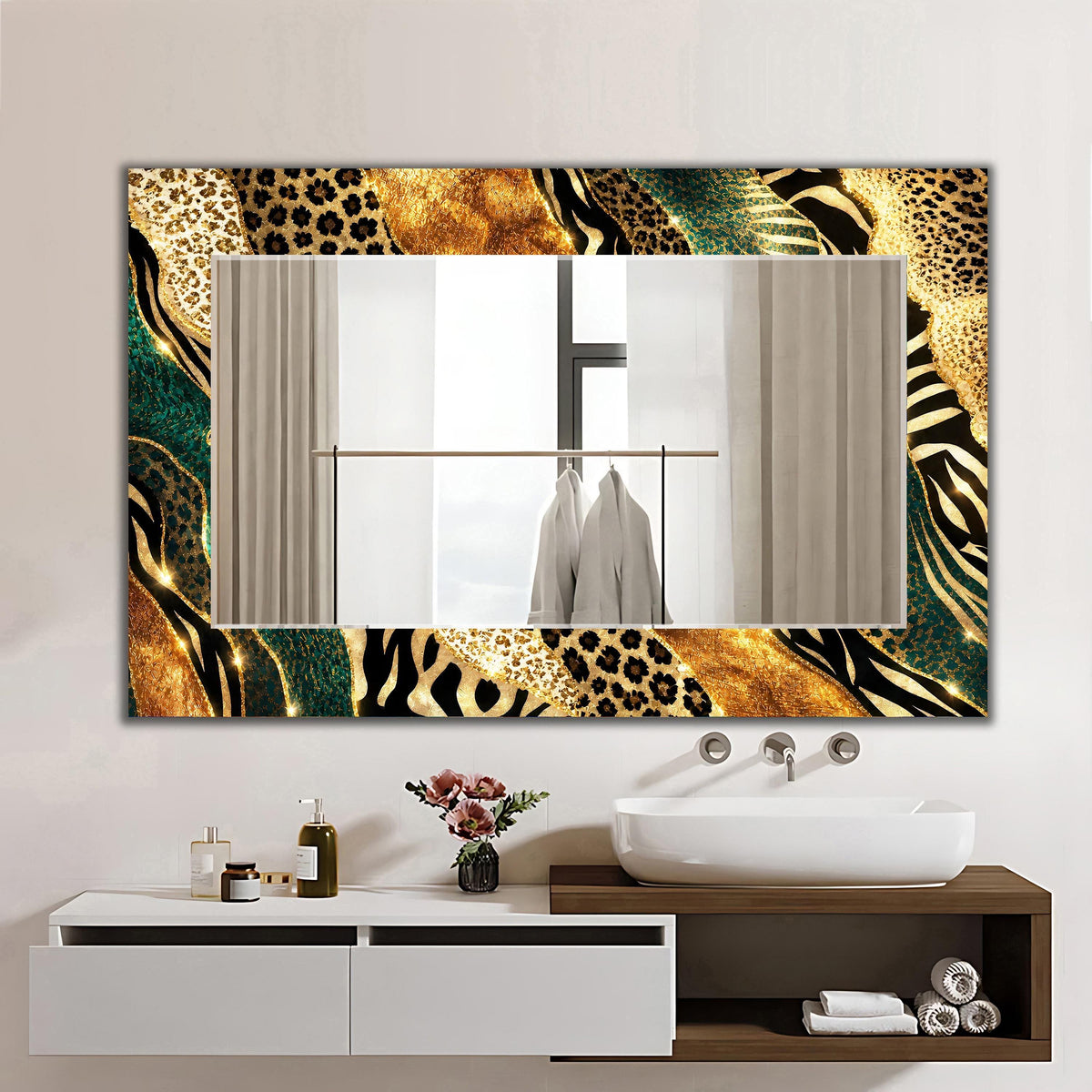 decorative wall mirror, Leopard Pattern Wall Mirror, Leopard Wall Art as Luxury Mirror