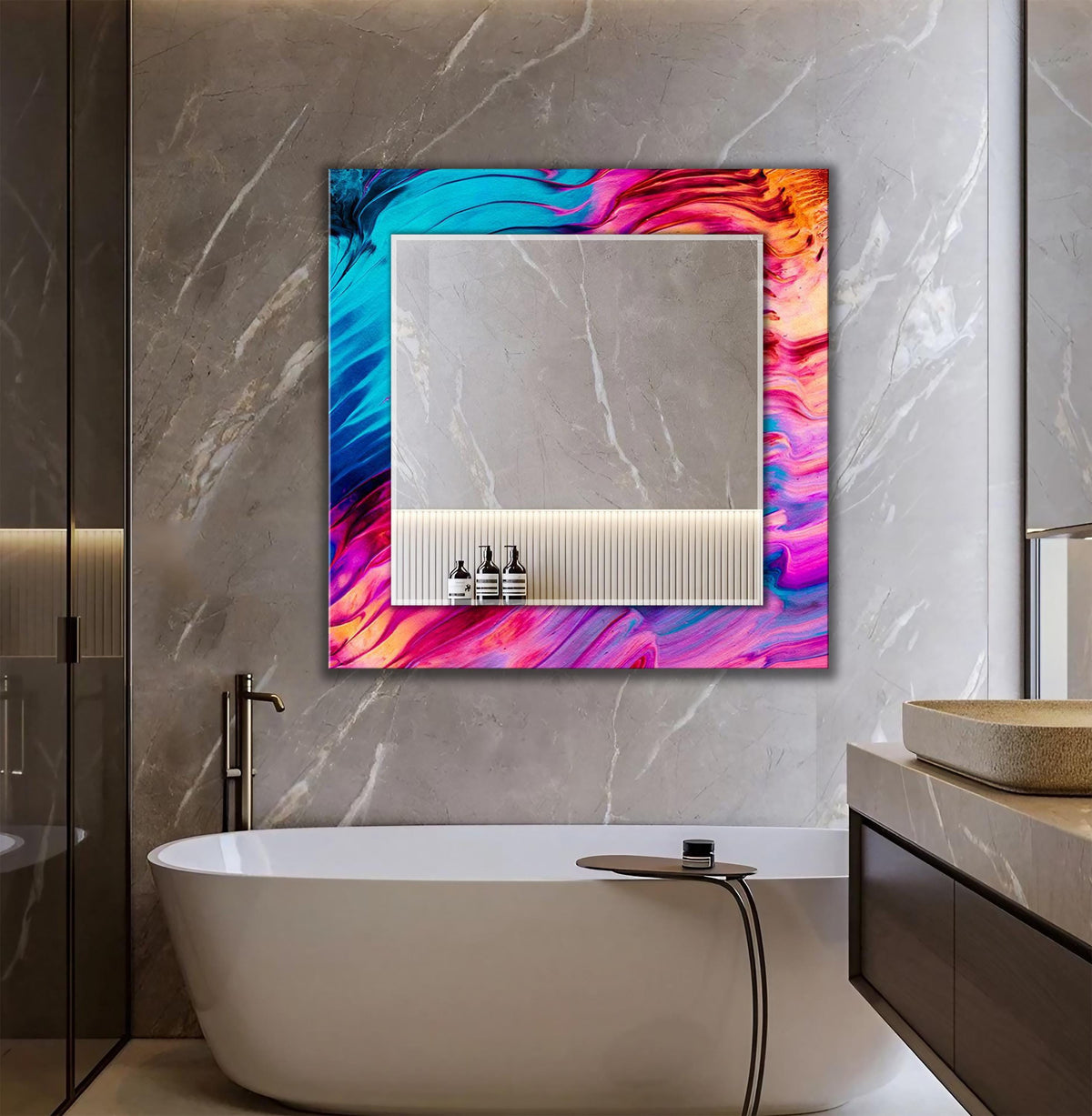 Red and Blue Wall Mirror, Colorful Cosmic Abstract Art as Wall Mirror