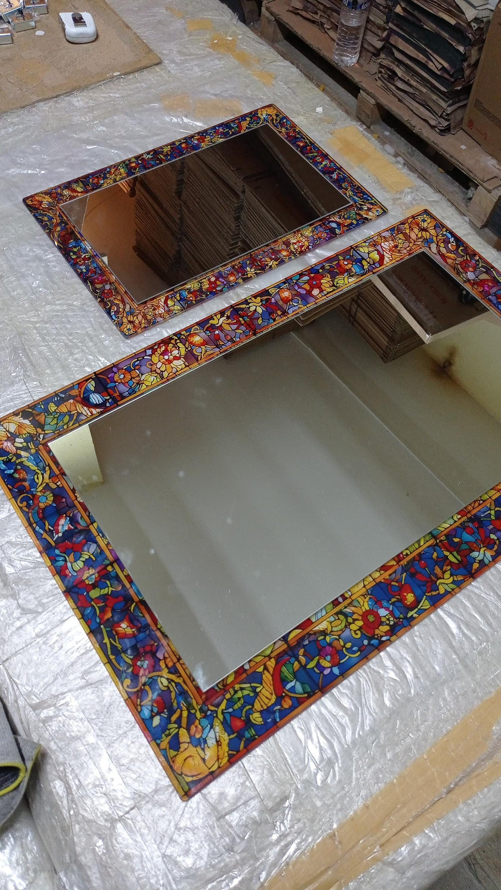 Decorative Wall Mirror, Stained Glass Texture Wall Mirror, Floral Luxury Mirror