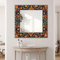 Persian Floral Wall Mirror, Red Abstract Square Mirror