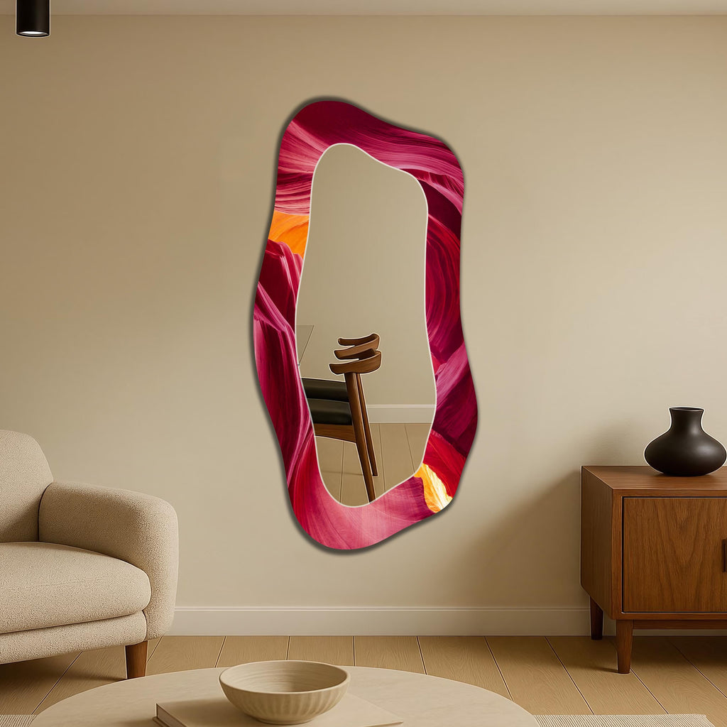 Asymmetric Wall Mirror, Maroon Irregular Full-Length Mirror