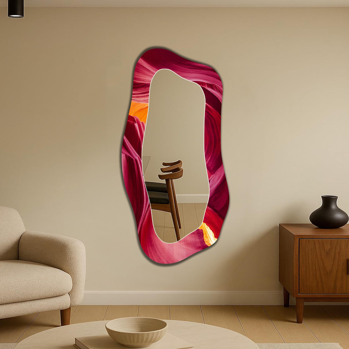 Asymmetric Wall Mirror, Maroon Irregular Full-Length Mirror