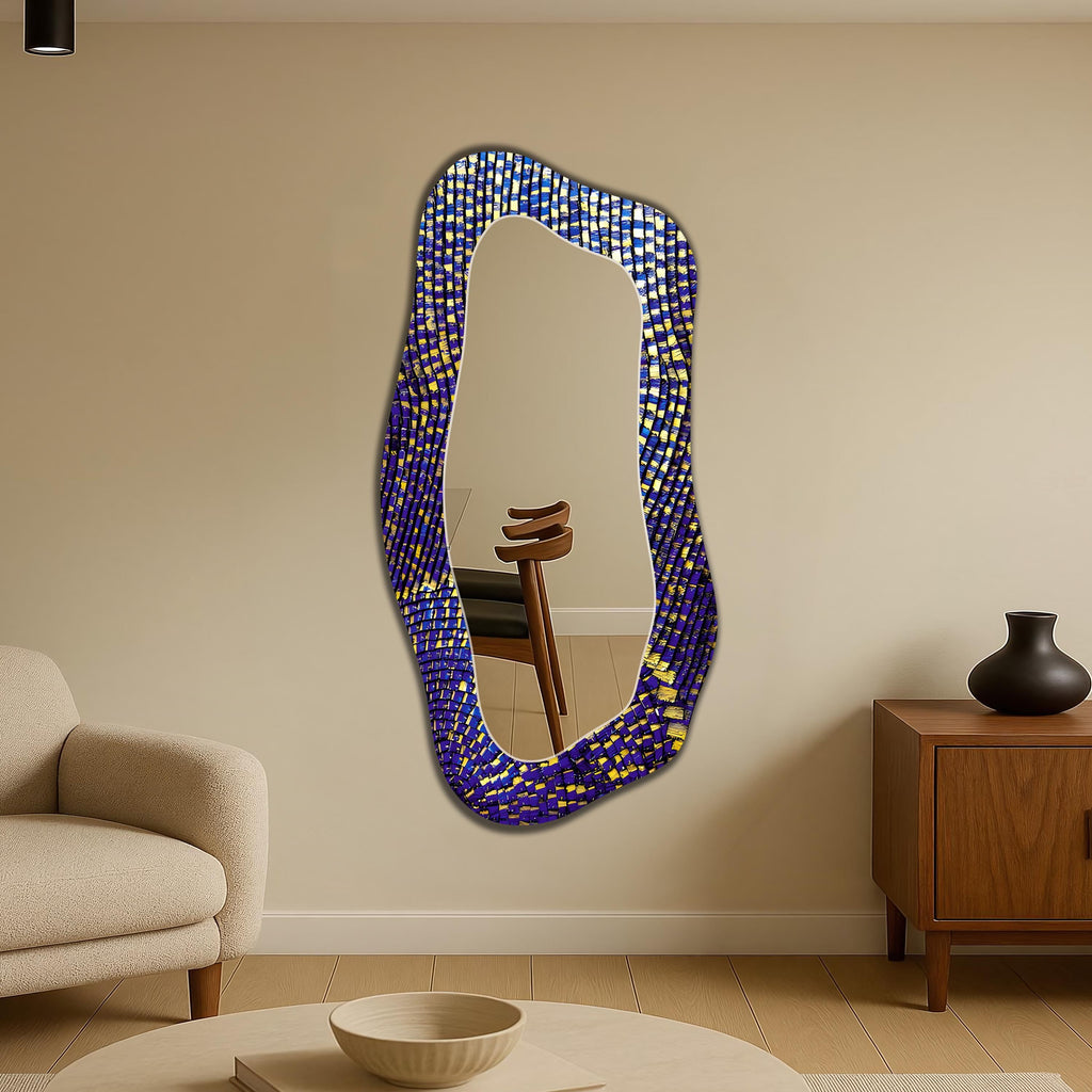 Irregular Wall Mirror Gold Blue Abstract Asymmetric Full-Length Mirror
