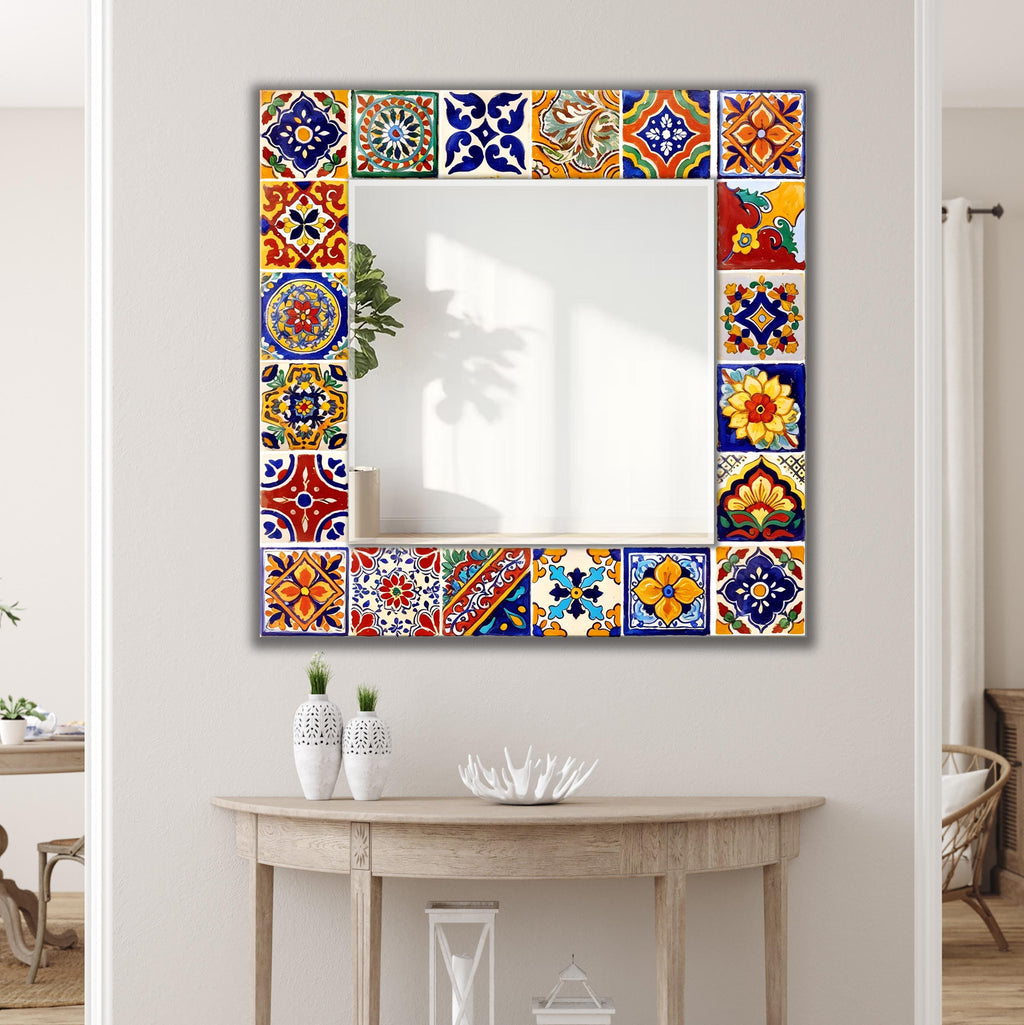 Mexican Tile Mirror, Tile Texture Mirror, Talavera Style Large Mirror - Variations in Shape