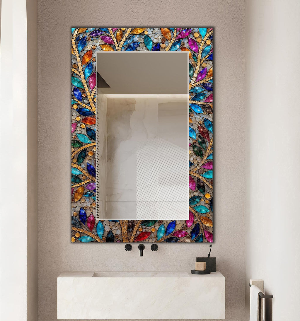 Abstarct Olive Glass Wall Mirror, Glass Mosaic Texture Wall Decor as Mirror