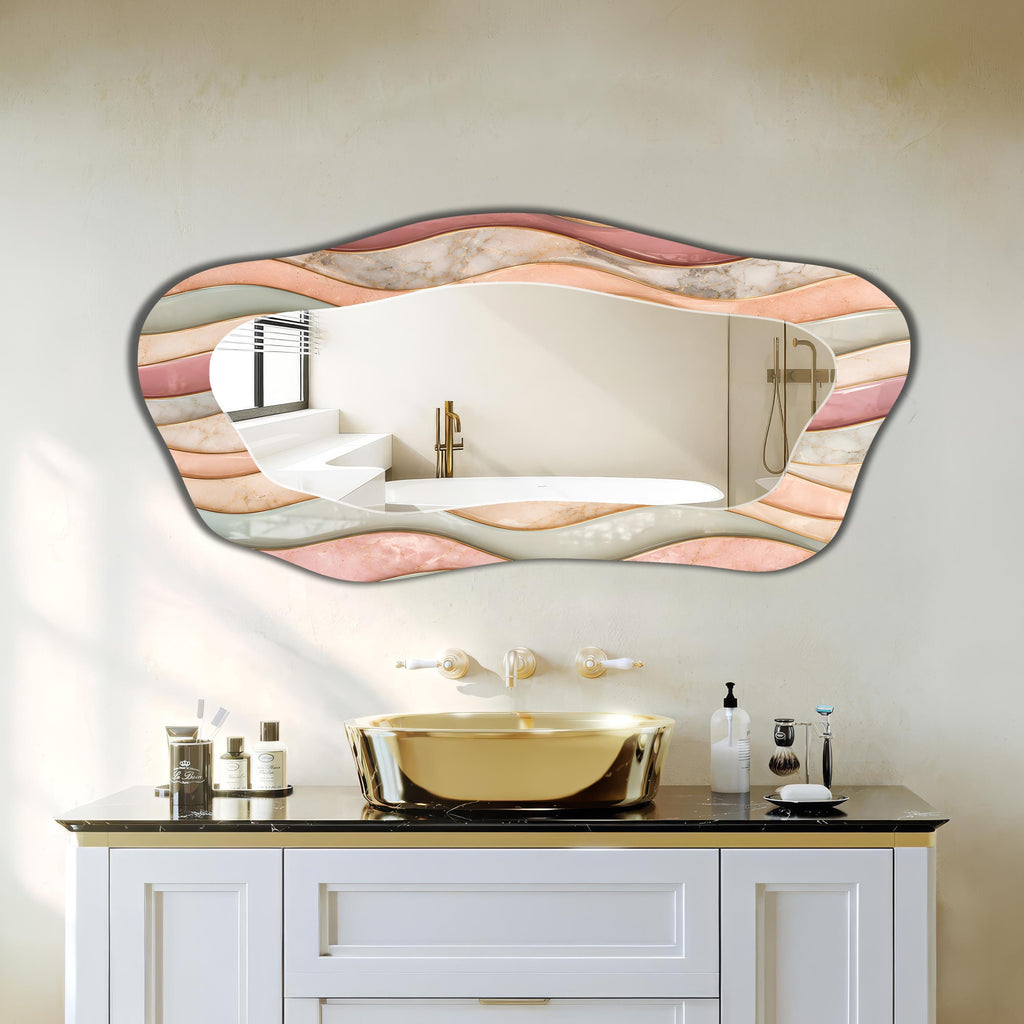 Irregular Wall Mirror, Pastel Marble Wave Asymmetric Mirror - Full Length Mirror