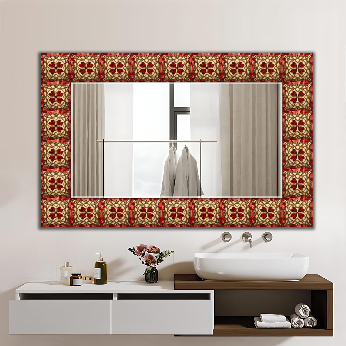 Large Decorative Wall Mirror, Red and Gold Tile Texture Mirror - Variations in Shape