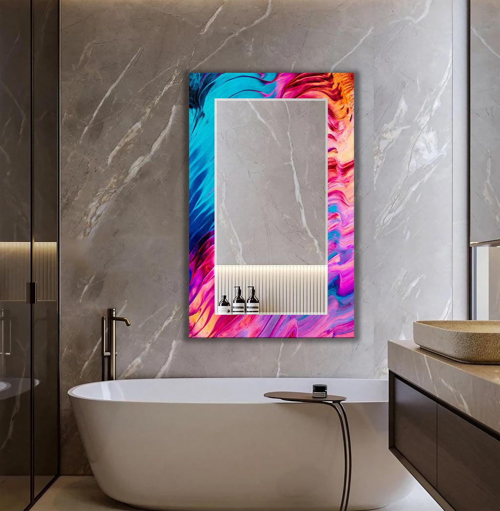 Red and Blue Wall Mirror, Colorful Cosmic Abstract Art as Wall Mirror