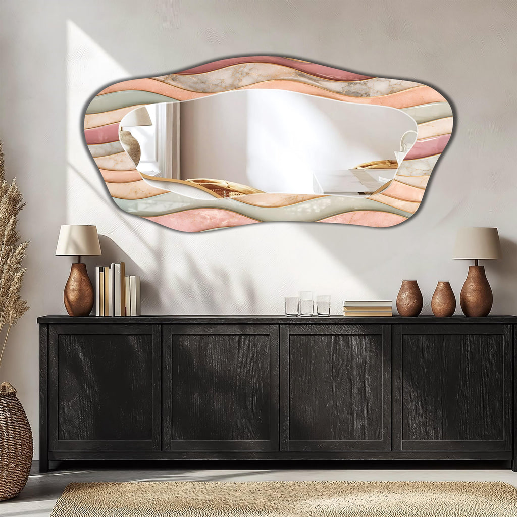 Irregular Wall Mirror, Pastel Marble Wave Asymmetric Mirror - Full Length Mirror