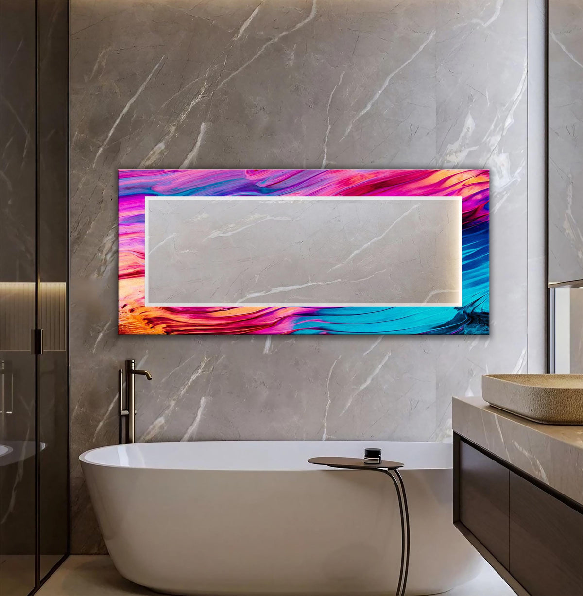 Red and Blue Wall Mirror, Colorful Cosmic Abstract Art as Wall Mirror
