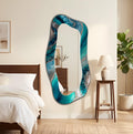 Irregular Wall Mirror, Blue Agate Geode Glass Art as Mirror, Blue Marble with Silver Veining Organic Mirror