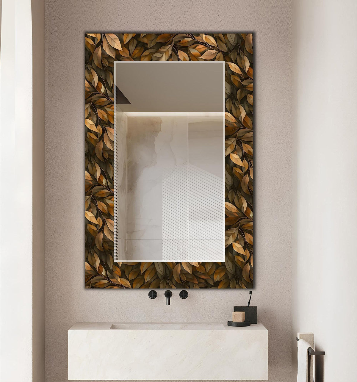 Decorative Round Wall Mirror, Luxury Leaf Pattern as Large Mirror
