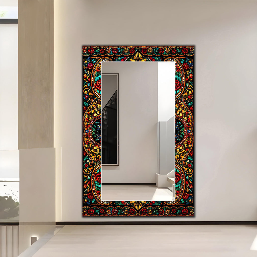 Decorative Full Length Mirror, Mandala Texture Glass Wall Art as Mirror