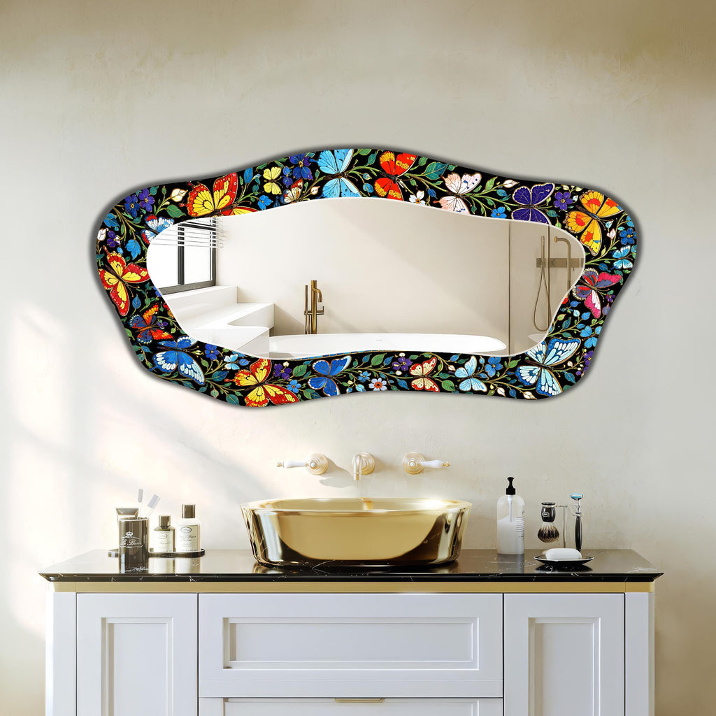 Irregular Butterfly Wall Mirror, Asymmetric Mosaic Pattern Full Length Organic Mirror