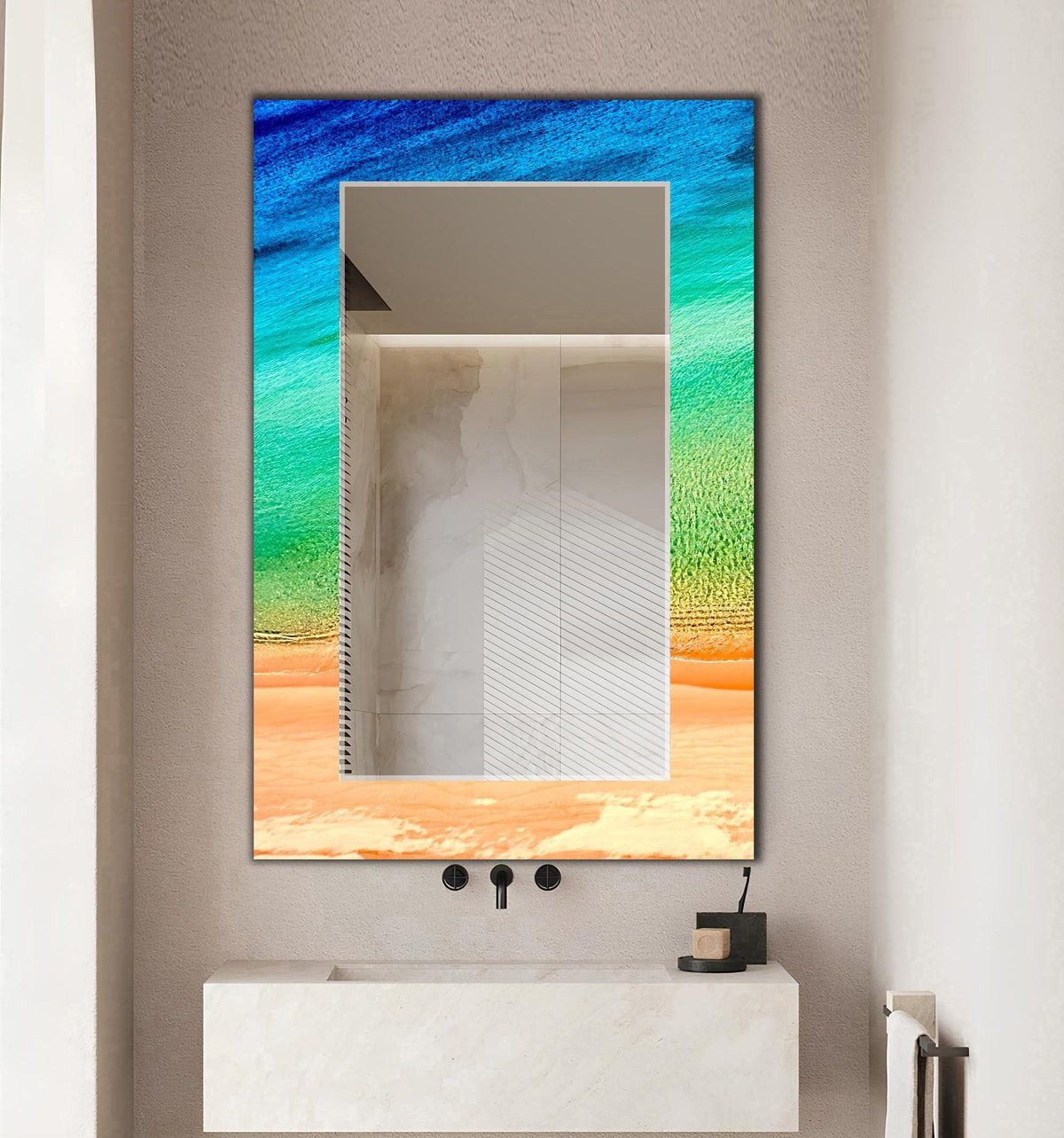 Ocean Art as Wall Mirror, Large Blue Ocean Art as Mirror