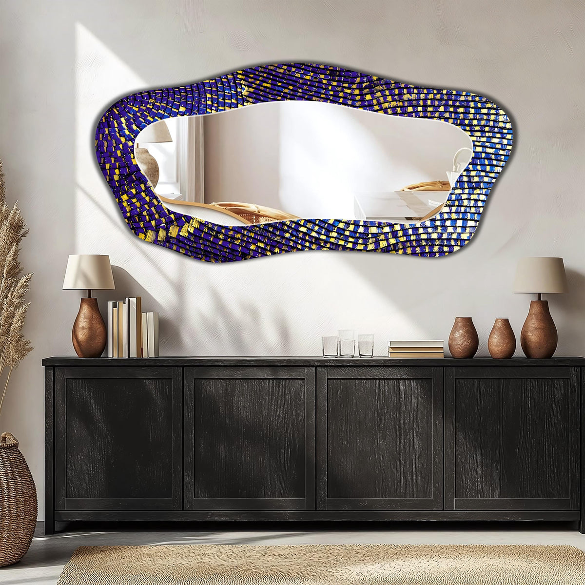 Irregular Wall Mirror Gold Blue Abstract Asymmetric Full-Length Mirror