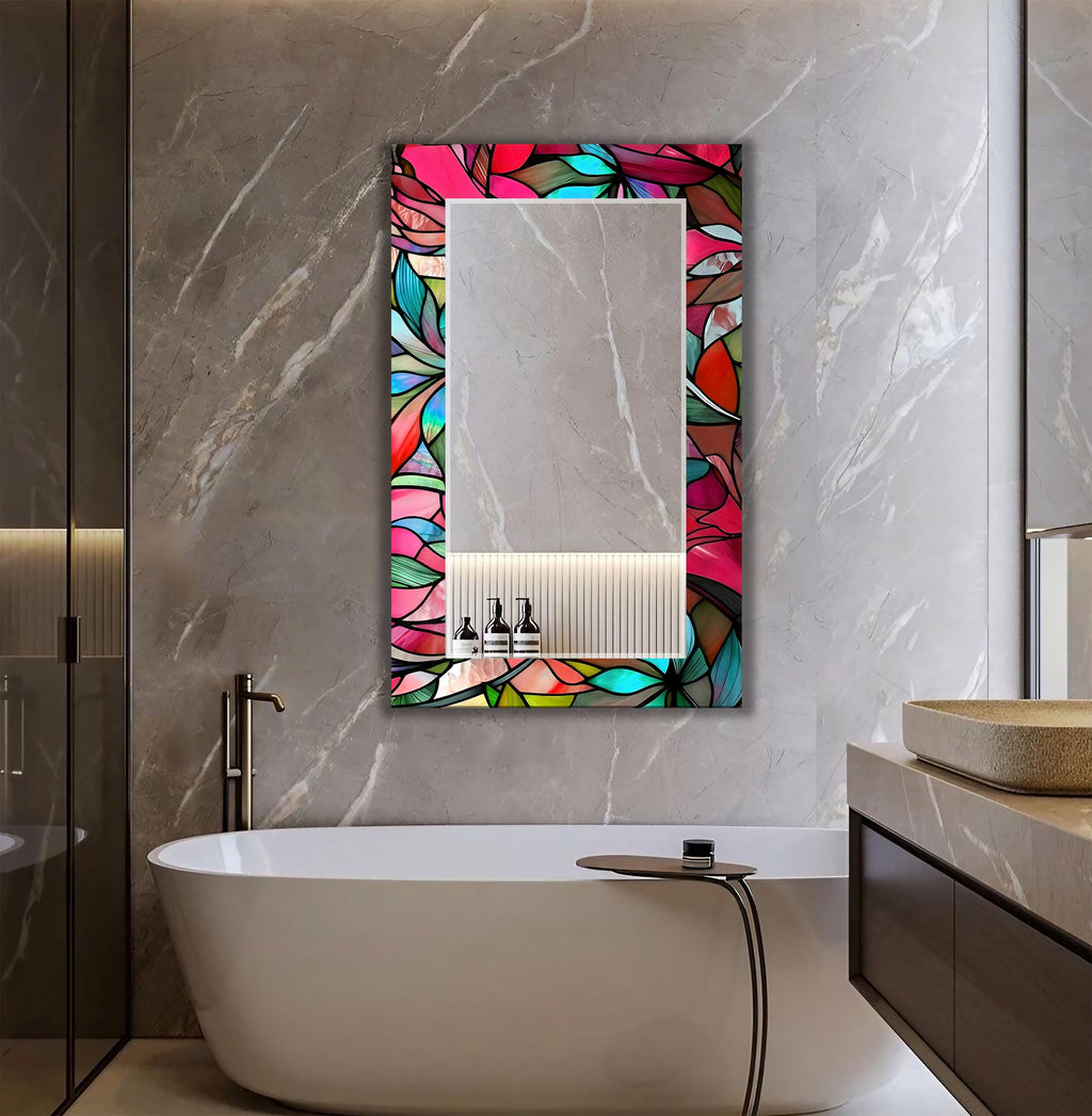 Pink Floral Mirror, Pink Abstract Art as Wall Mirror